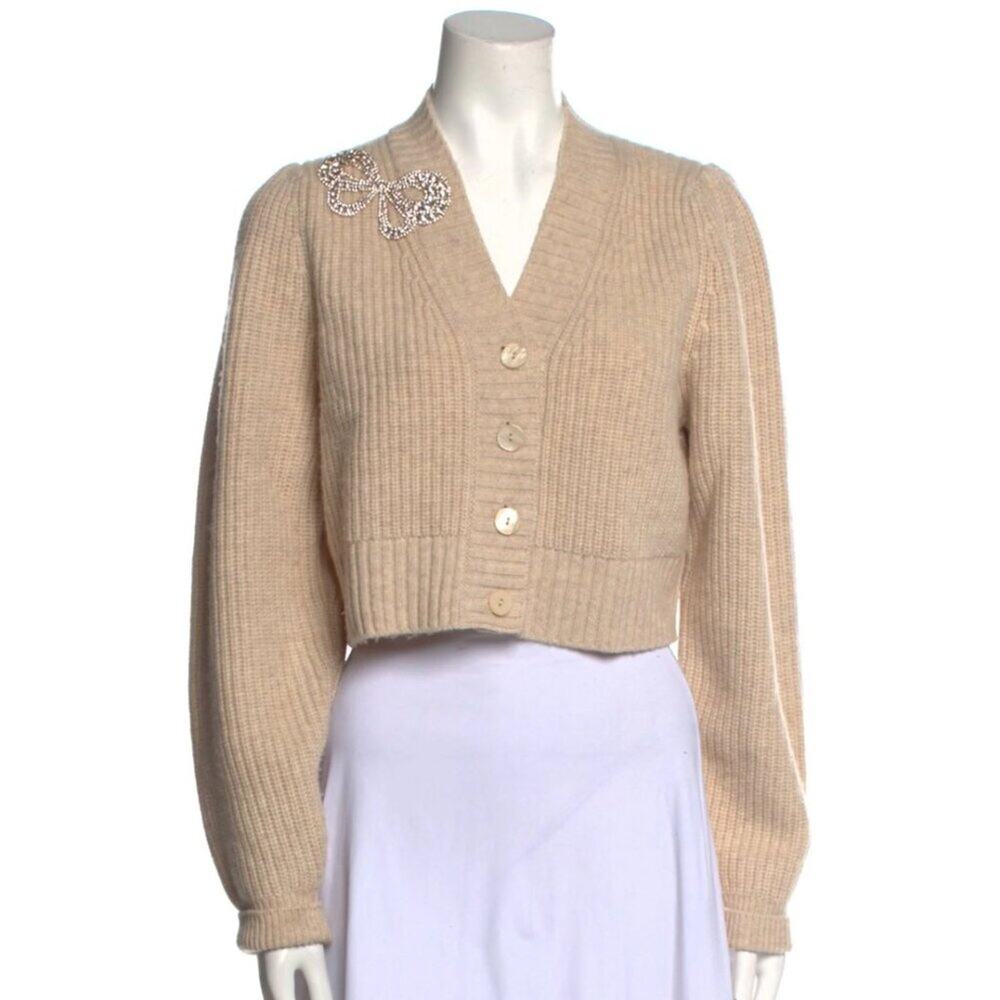 LoveShackFancy Larsa Crop Cardigan Wool Cashmere Wheat Beige Size M